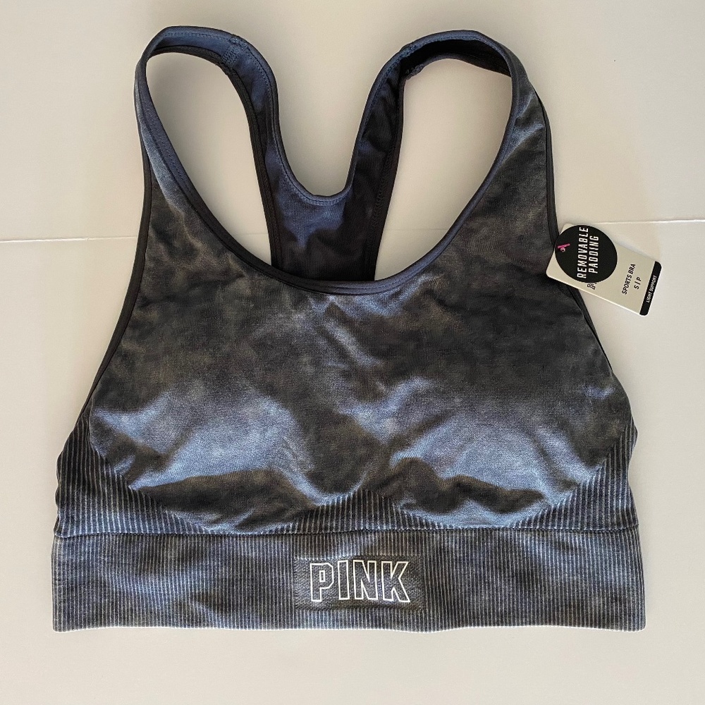 NWT PINK SPORT by Victoria’s Secret Washed Gray Sports Bra Size Small